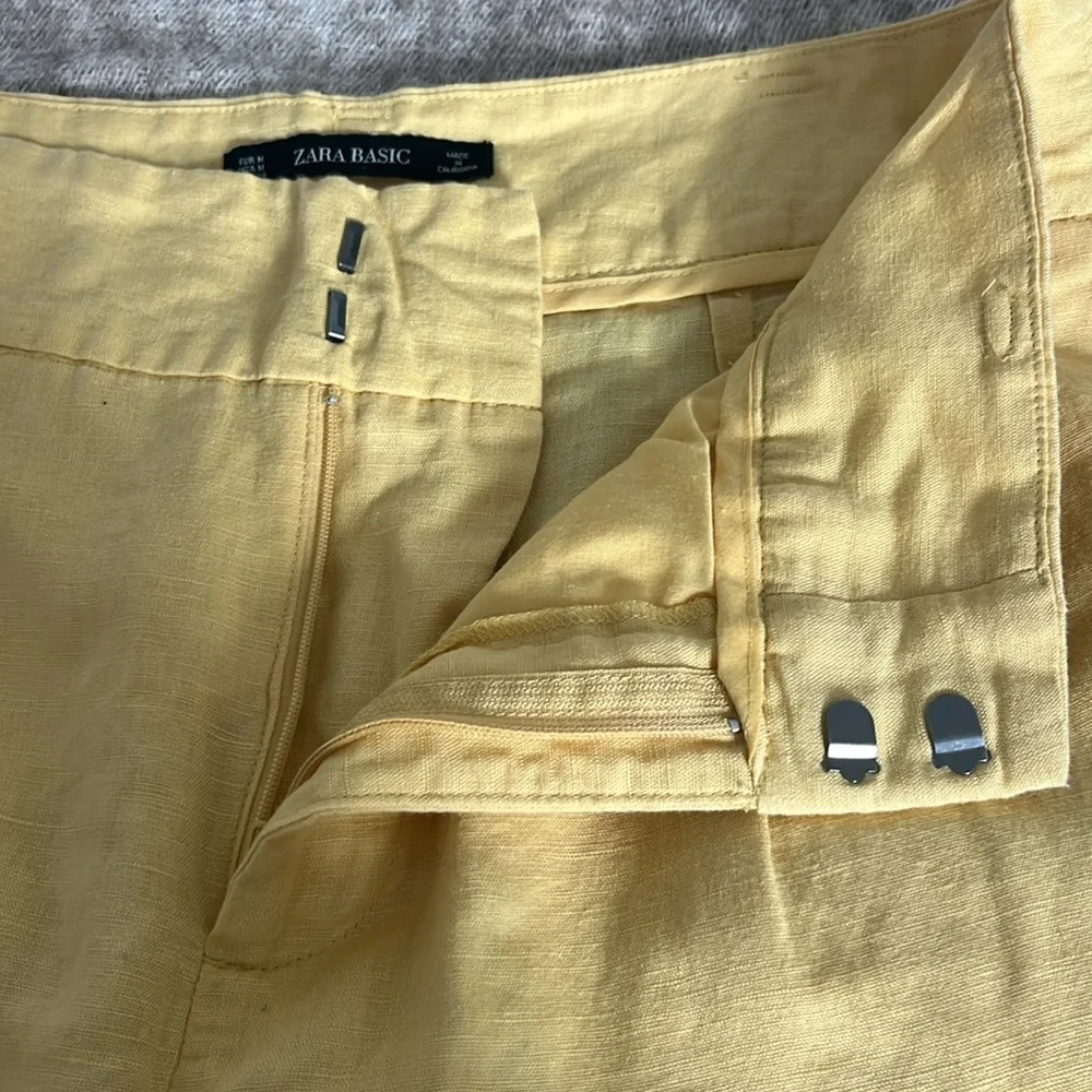 Zara Basic Yellow linen/cotton Wide-Leg Pants